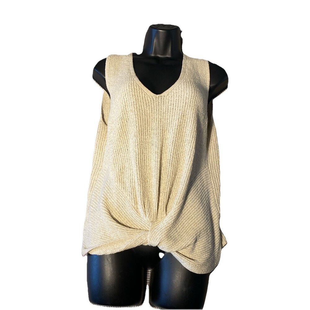 Marled Reunited Clothing Tan Knit Tank With Knot Front Size‎ M 50% Nylon